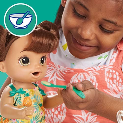 Image of Baby Alive Magical Mixer Baby Doll Tropical Treat with Blender Accessories, Drinks, Wets, Eats, Brown Hair Toy for Children Aged 3 and Up