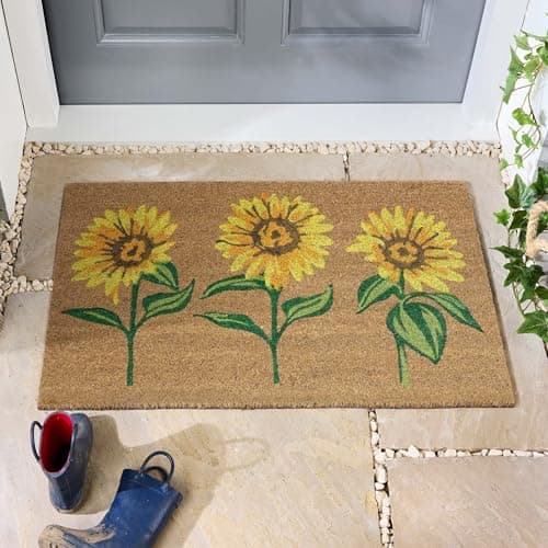 Image of Coir Door Mat for Doorway, Home Entry, Balcony, Garden, Dirt Trapper Entrance Indoor Outdoor Non-Slip Absorbent Welcome Mat Natural Doormat in 45 x 75 cm (Multi Sunflowers)