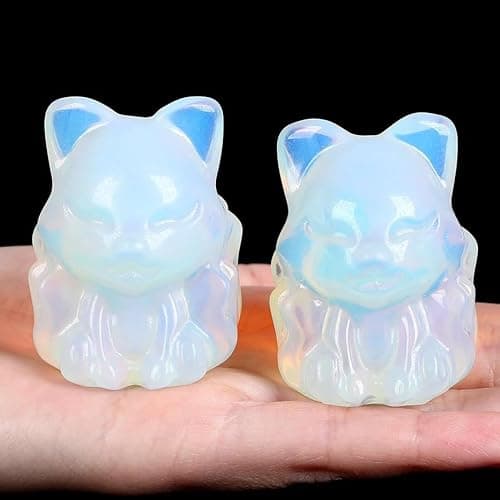 Image of XIANNVXI 2 Inch Opal Crystal Fox Figurine Ornament Opalite Ornament for Shelve Desk Office Bedroom Shelf Decor Unusual Fox Gifts for Women Japanese Gifts Cute Room Decor 1 Piece