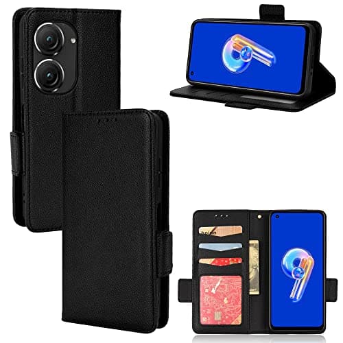 Image of Rfvzubemok Compatible with Asus Zenfone 9 5G Case,PU Leather kickstand With Card Holders Compatible with Asus Zenfone 9z 5G Flip Magnetic Closure Wallet Cover Black