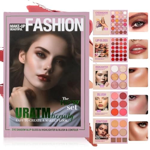 Image of RoseFlower 67 Colors Five-Layer Book Makeup Palette - 24 Eyeshadow, 24 Lip Gloss, 6 High Lighter, 6 Blush, 7 Contour - Makeup Kit for Women, Nude & Glitter Eyeshadow Palette, Makeup Gift Sets (Set B)