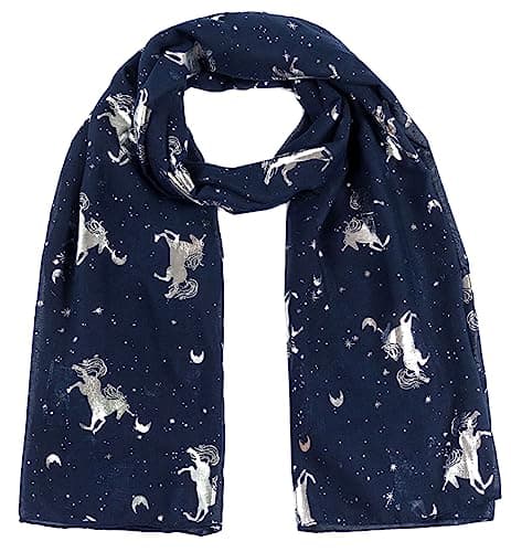 Image of World of Shawls Glitter Unicorn Scarf Wraps Shawl Soft Scarves (Navy Blue)