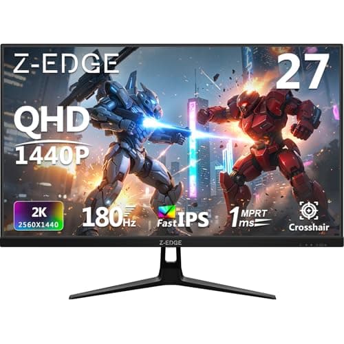 Image of Z-Edge 27 Inch QHD Gaming Monitor 180Hz 2K Fast IPS 1ms 2560x1440, 350cd/m² Brightness, 1.07B Colors, 94% DCI-P3, HDR10, FreeSync, FlickerFree, DisplayPort (180Hz) x2, HDMI (144Hz) x2, VESA Mountable