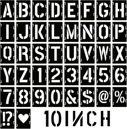 Image of 10Inch Letter and Number Stencils,Letters and Numbers Stencil Kit,42 Pcs Reusable Alphabet Templates Interlocking Stencil Kit for Painting on Wood,Wall,Fabric,Rock,Sign,DIY Art Projects (10INCH/42PCS)