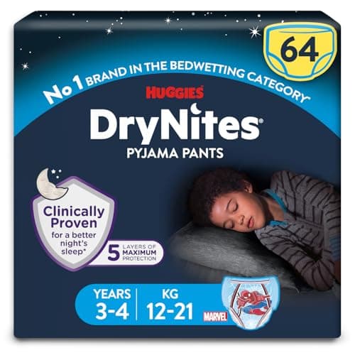 Image of HUGGIES DryNites Pyjama Pants, Boys 3-4 Years (12-21KG), 64 x Bedwetting Pants, Up to 100% Leak Free Nights