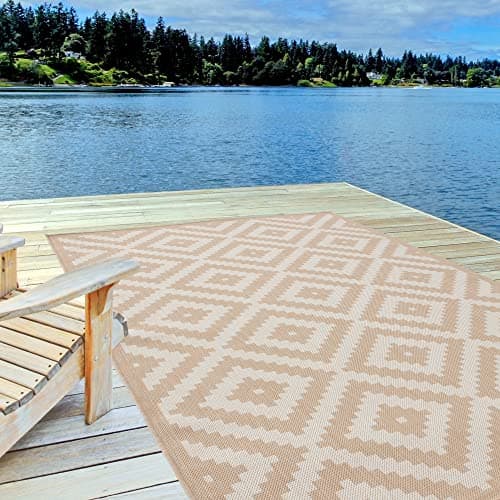 Image of THE RUGS Outdoor Rug – Weather & UV Resistant Outdoor/Indoor Area Rugs - Durable Rugs for Patio, Deck, Garden, Kitchen, Bathroom or Living Room - Beige, 80 x 150 cm