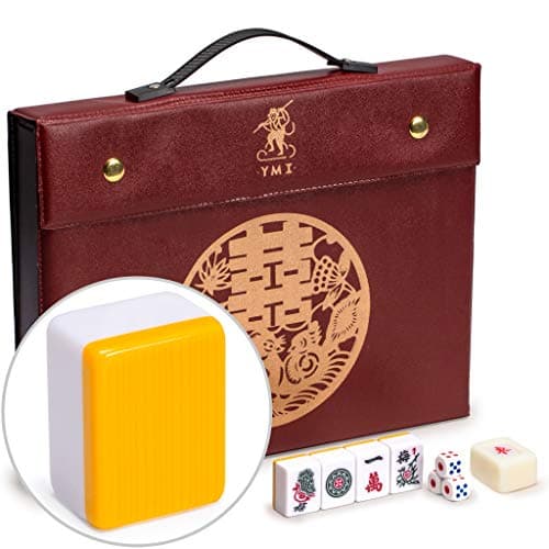 Image of Yellow Mountain Imports Professional Chinese Mahjong Game Set, Double Happiness (Yellow) - with 146 Medium Size Tiles - For Chinese Style Game Play [專業中式麻將]