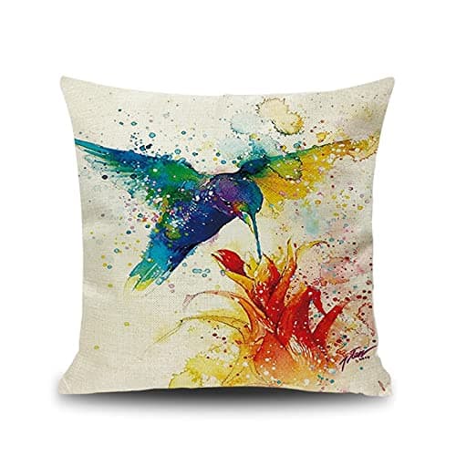 Image of Lieson Decorative Pillow Cases, 1PCS Pillow Cushion Covers 18x18 45x45CM Bird and Flower Cushion Covers Beige Multicolor, Linen