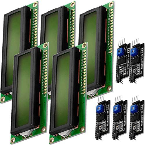 Image of AZDelivery Compatible with HD44780 1602 16x2 Serial LCD Black Character Green Backlight Display Board IIC PCF8574T I2C Adapter Converter Bundle Compatible with Arduino Including E-Book! (Pack of 5)