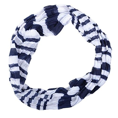 Image of Autumn Faith Ladies St Tropez Navy & White Stripe Print Snood Women Fashion Lightweight Scarf