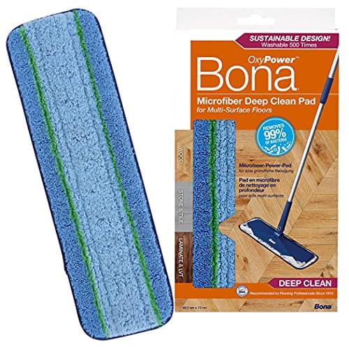 Image of Bona OxyPower Microfibre Deep Cleaning Pad, for Wood and Hard-Surface Floors, fits Bona Family of Mops, 1 Count (Pack of 1), Blue/Green