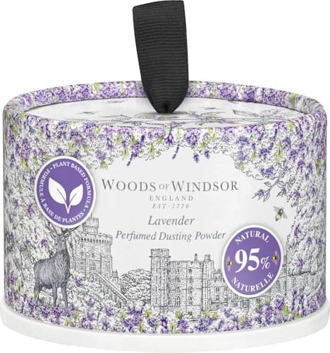 Image of Woods of Windsor Lavender Perfumed Talcum Powder, Floral Dusting Powder with Body Puff, Scented Powder for Women to Help with Odor Control and Chafing, Lavender Scent 100g
