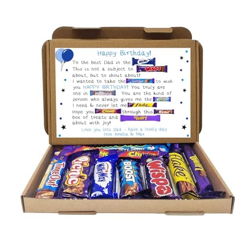 Image of Personalised Poem Birthday gift Treat Box Hug in a box, hamper Sweet gift, thank you Present for all ages Him/Her - Dad