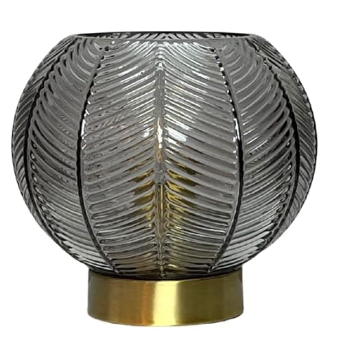Image of Britalia BRLLEAFSMOKE/TL Antique Gold and Smoked Ribbed Glass Vintage Globe Table Lamp - 20cm Diameter
