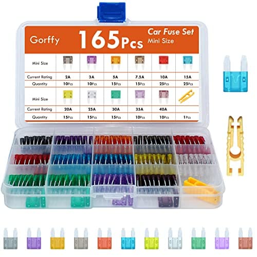 Image of Gorffy Car Fuses Assorted, 165Pcs Mini Blade Car Fuse 2A 3A 5A 7.5A 10A 15A 20A 25A 30A 40A with Storage Case and Fuse Extrator for Automotive ATM/ATC/ATO