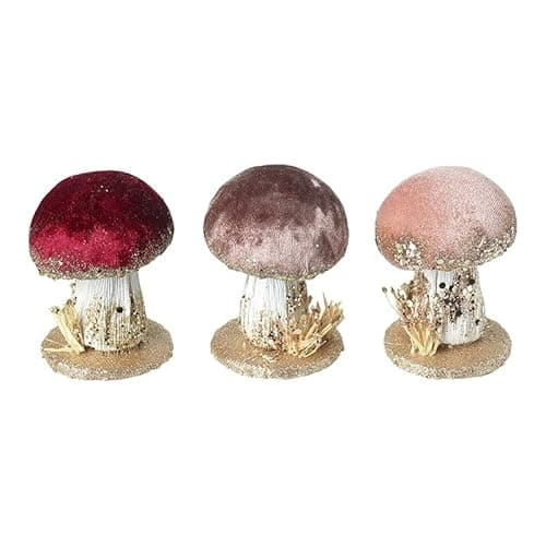 Image of Heaven Sends Mix Of 3 Velvet Mushrooms Tabletop Decorations 7x6cm