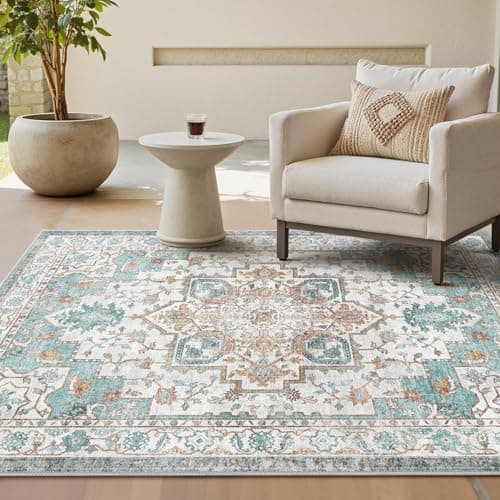 Image of GENIMO Machine Washable Rugs Living Room, 160x230cm, Vintage Rug, Boho Area Rugs, Non-Slip Carpet, Low Pile, Non-Shedding, Traditional Oriental Printed Design, Dining Room, Home Office, Bedroom