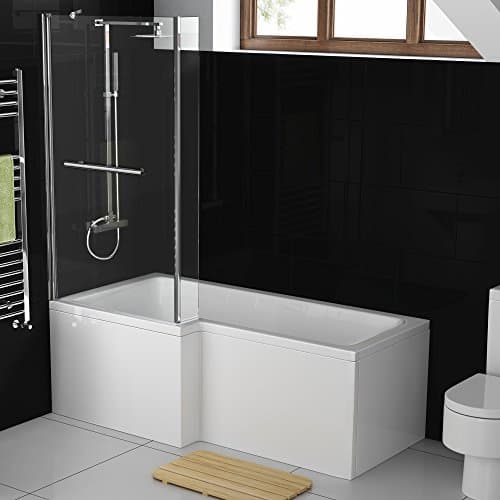 Image of 1700 mm Left Hand L-Shaped Straight Shower Bath with Shower Screen + Panel BL221