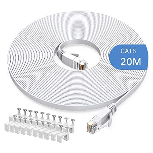 Image of Gulaey 20m Cat6 Ethernet Cable, Long Internet Cables High-Speed Patch Cord Flat Design 1Gbps for 250Mhz/s UTP for Console, PS3, PS4, PS5, Switch, Router, Modem, Patch Panel, PC, TV, Home Office