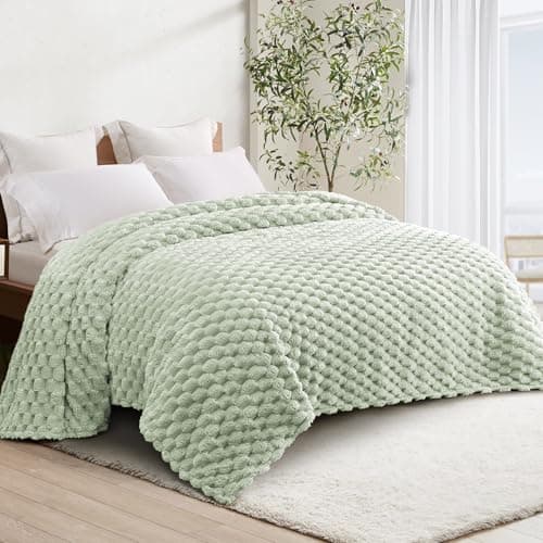 Image of Whale Flotilla King Size Blanket for Bed with Expanded 3D-Jacquard Pattern, 230X264 CM Fuzzy Soft Cozy Exquisite Blankets or All Season, Warm and Fluffy, Sage Green