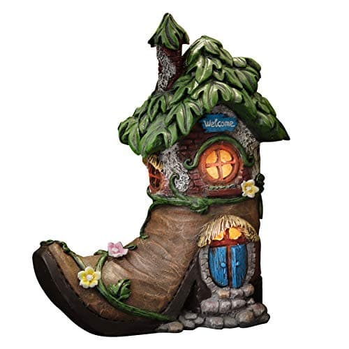 Image of TERESA'S COLLECTIONS Garden Ornaments Outdoor, Lovely Fairy Boot House with Solar Light, Waterproof Resin Fairy House Solar Ornaments, Garden Decorations Gifts, Indoor Outdoor 15CM