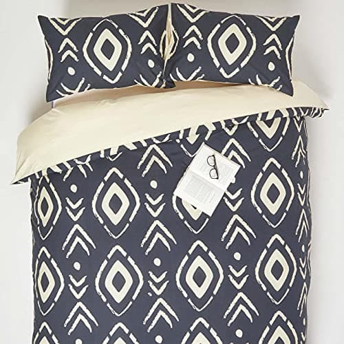 Image of HOMESCAPES Black Cotton Duvet Cover Set Super King Digitally Printed Aztec Design on 200TC 400 Thread Count Equivalent 100% Cotton