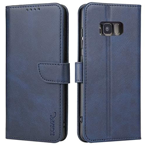 Image of LOLFZ Wallet Case for Samsung Galaxy S8 Plus, Vintage Leather Book Case with Card Holder Kickstand Magnetic Closure Flip Case Cover for Samsung Galaxy S8 Plus - Blue