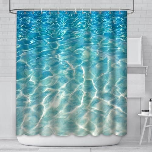 Image of AIBIIN 180x180cm Water Shower Curtain for Bathroom Summer Holidays in Beach Pool Sea Wave Home Bathtubs Curtain Decoration Set with 12 Hooks