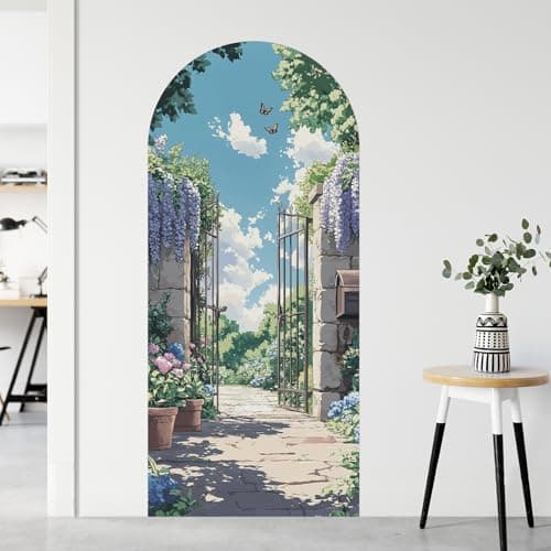 Image of 3D Arch Wall Stickers 80x180cm, Waterproof Peel and Stick Wall Decal, Self-Adhesive Garden Scene Wall Mural, Removable 3D Visual Art Decor for Living Room Bedroom Hallway Home Office (Garden)