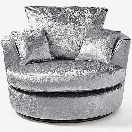 Image of Crush Velvet Sofa - 3+2 Seater Sofas - Silver 3 Seater 2 Seaters Couch Set - Sectional Silver Grey Couches for Living Room & Lounge (Swivel chair)