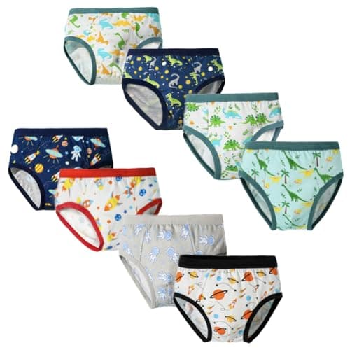 Image of FedMois Boys Cotton Briefs Underwear Underpants (Pack of 8), Dinosaurs and Planet, 3-5 Years