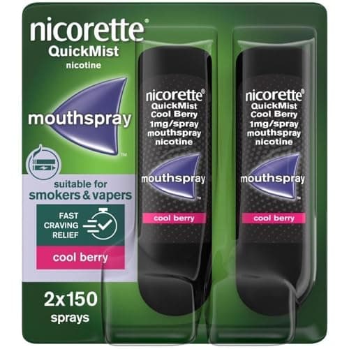 Image of Nicorette QuickMist Mouthspray, Cool Berry (2 x 150 Sprays) Smoking or Vaping Cessation Aid, designed to start reducing cravings in 30 seconds (Quit Smoking or Quit Vaping Aid)