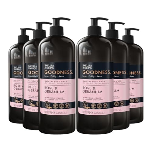 Image of Baylis & Harding Goodness Rose & Geranium Natural Body Wash 1 Litre (Pack of 6) - Vegan Friendly