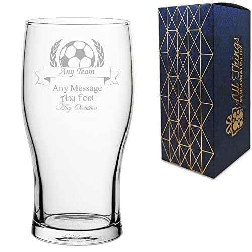 Image of Personalised Engraved Pint Glass Sports Award Football Trophy, Personalise with Any Message for Any Occasion, Stylize with a Variety of Fonts, Gift Box Included, Laser Engraved