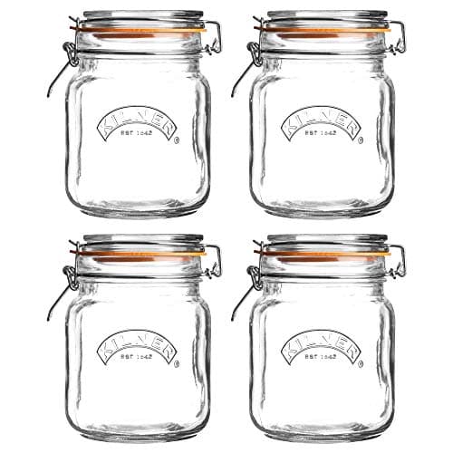 Image of Kilner Clip Top Square Jar Ideal for Storing Food 1 Litre Clear/Transparent (Pack of 4)