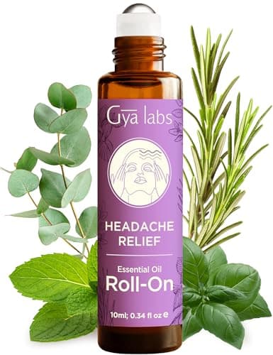 Image of Gya Labs Headache Relief Essential Oil Roll on - 100% Pure Natural Oil Roller for Head Tension Comfort, Relaxation Gift for Women, Spearmint, Eucalyptus Blend Aromatherapy, Travel Size (10ml)