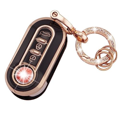 Image of Koaudb Car Key Fob Cover Case Shell Fit for Fiat 500 500L Brava Bravo Fiorino Punto Panda Qubo Stilo Lancia 3 Buttons Flip Folding Key Case Shell with Keychain Black Gold (R-Fia-B)