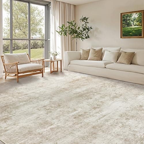 Image of DEITAS 160x230 cm Abstract Rugs for Living Room, Washable Area Rug - Durable & Soft Vintage Rug for Bedroom Dining Room Home Office Decor, Easy to Clean (Beige)