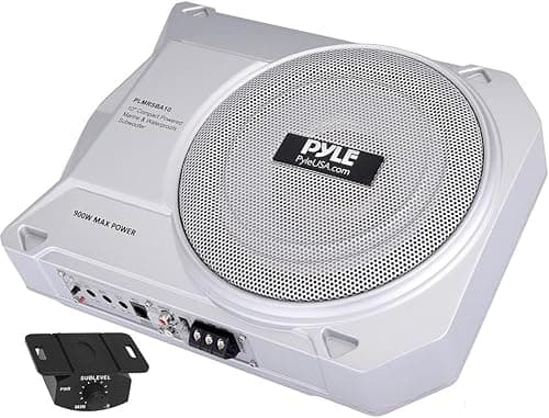 Image of Pyle 28.5 cm Car Subwoofer, Underseat Slim Amplified Sub Woofer System, 900W Powered Car Audio Speaker, Enclosed Active Marine Under Seat Audio Sub Bass Box, w/Built in Amp Low and High Level Inputs