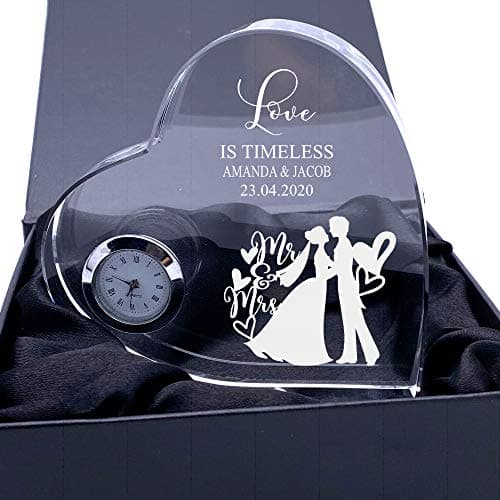 Image of ukgiftstoreonline Engraved Heart Crystal Glass Clock Wedding Gift Or Wedding Present