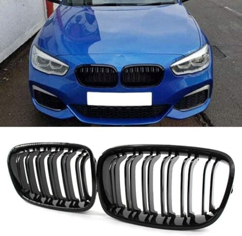 Image of Double Bridge Glossy Black Grill Front Kidney Grilles, for F20 F21, 2011-14