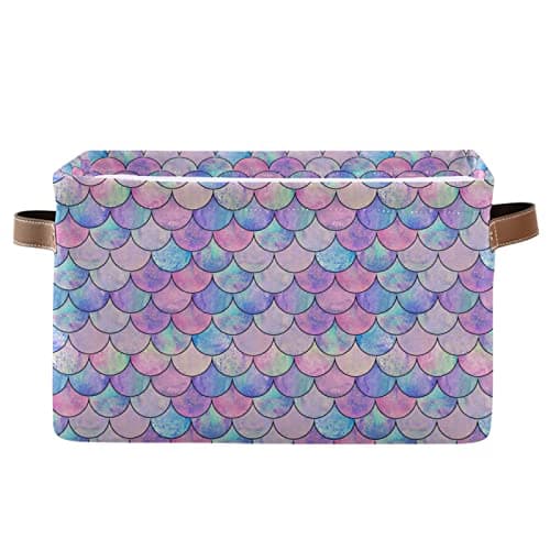 Image of Mermaid Fish Scale Wave Pattern Large Storage Basket Foldable Storage Box Organizer Bins with Handles for Bedroom Home Office Multicolour 4