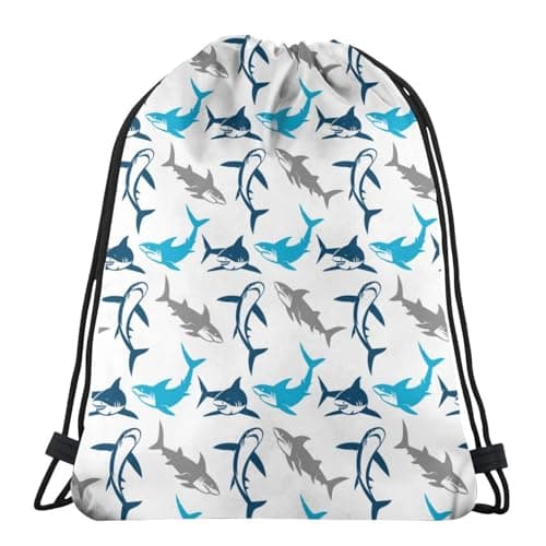 Image of QISENTIS Casual Drawstring Backpack Bag Personalized Sport Gym Sack String Bags Yoga Shopping Travel Daypacks for Women Men, Sharks, One Size, Traditional