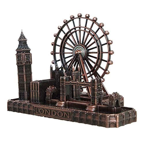Image of SUPERPOWER® Metal UK London Tower Bridge Big Ben Clock Tower The London Eye Capitol Architectural Model Sculptures, Vintage Living Room Home Decor Collectible Figurines Statues, Red Copper