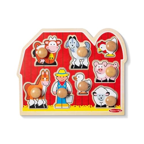 Image of Melissa & Doug Jumbo Knob Wooden Peg Puzzle – Farm Animals Toy for Toddlers, Chunky Early Learning Puzzle for Ages 1+
