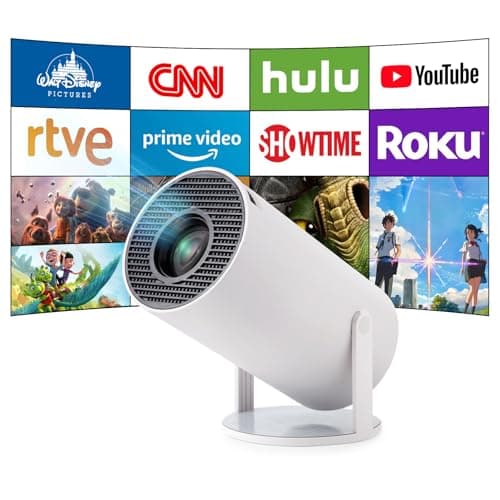 Image of HY300 Mini Projector, Pro 4K Smart Projector with Automatic Keystone Correction, Portable, Android 11, Wi-Fi 6, Bluetooth 5, 180 Degree, 130 Inch Display (White)