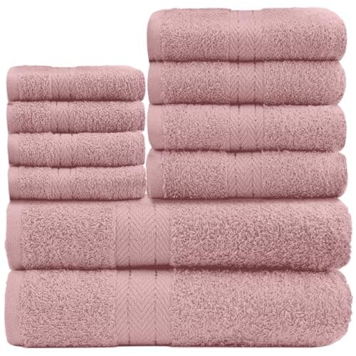Image of GC GAVENO CAVAILIA 10 Piece Towel Bale Set | Quick Drying Cotton Towel Highly Absorbent 450 GSM Blush Pink Towels Set | Bathroom Towels Bale Set 4x Face 4x Hand 2x Bath Towels