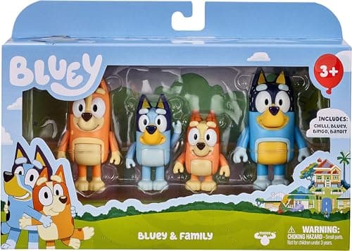 Image of Bluey & Family: Bingo, Bandit and Chilli 4 Figure Pack Articulated Character Figures 2.5" Official Collectible Toy, Multi-colord