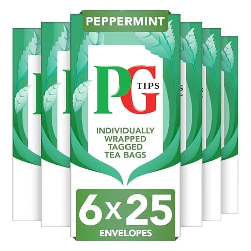 Image of PG Tips | Peppermint Tea Bags Bulk | Individually Wrapped Tea Bags | String & Tagged | Refreshing & Minty Taste | 6 Packs | 150 Plant Based Biodegradable Envelopes