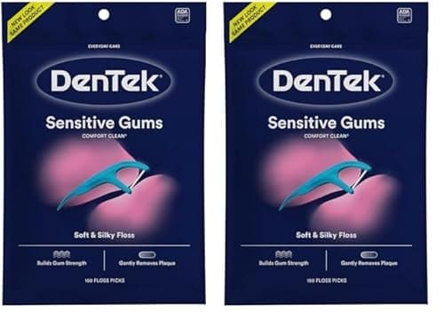 Image of DenTek Comfort Clean Sensitive Gums Floss Picks, Soft & Silky Ribbon Floss, Gentle on Teeth and Sensitive Gums (150 Picks) (Pack of 2)